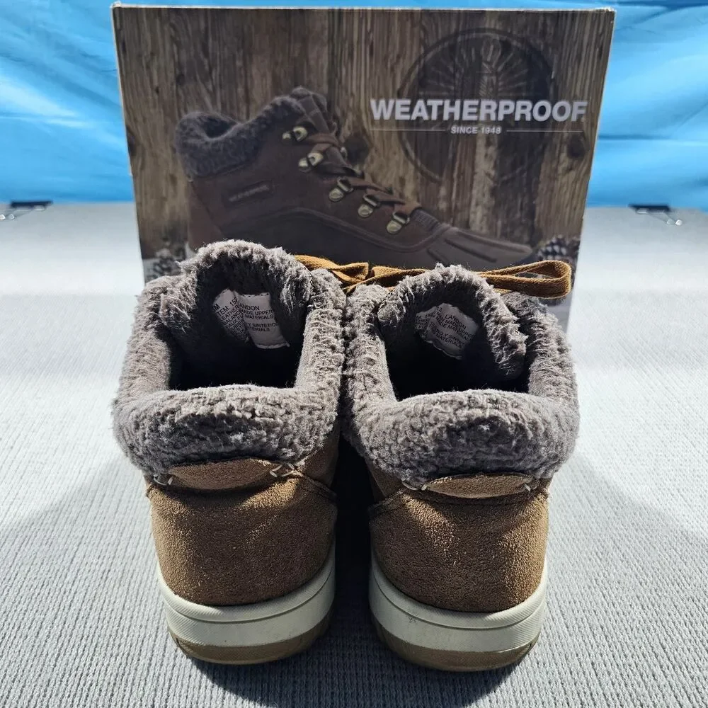 Weatherproof Men's Brown Faux Fur Lined Lace-Up Ankle Snow Boots 8M